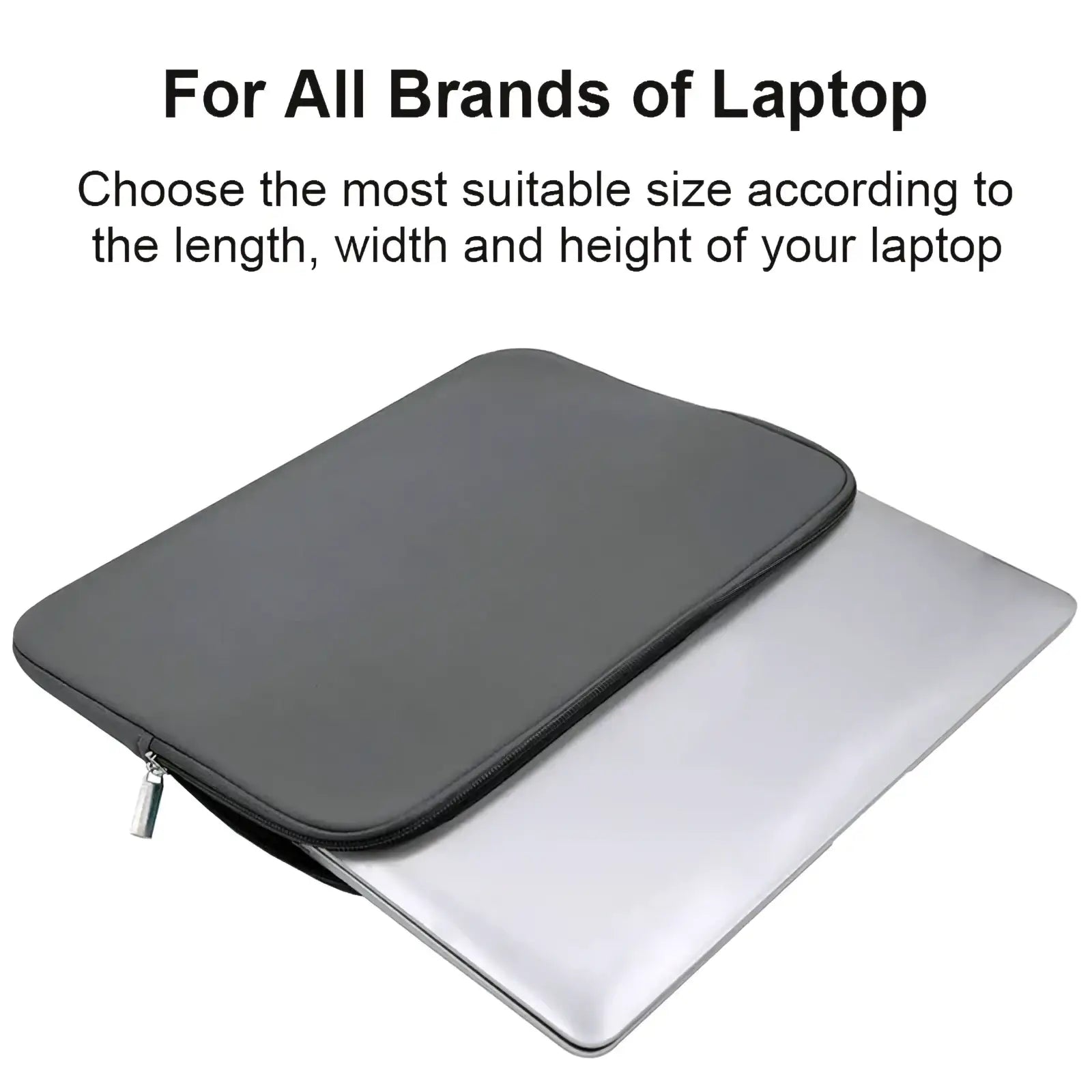 Gray neoprene laptop sleeve with zipper closure designed to fit all 15.6 inch laptops and provide waterproof protection