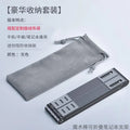Gray metallic folding aluminum laptop stand with sleek minimalist design and two adjustable slots for mobile phone tablet use