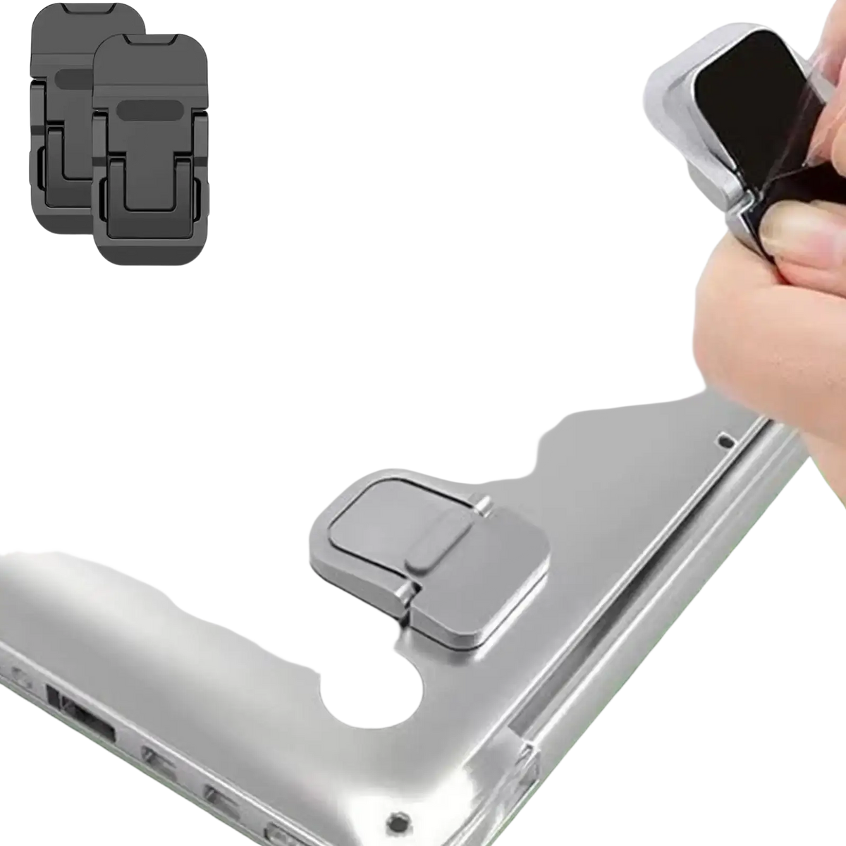 Silver metallic hinged laptop stand with adhesive backing foldable abs ergonomic computer stand for desk use