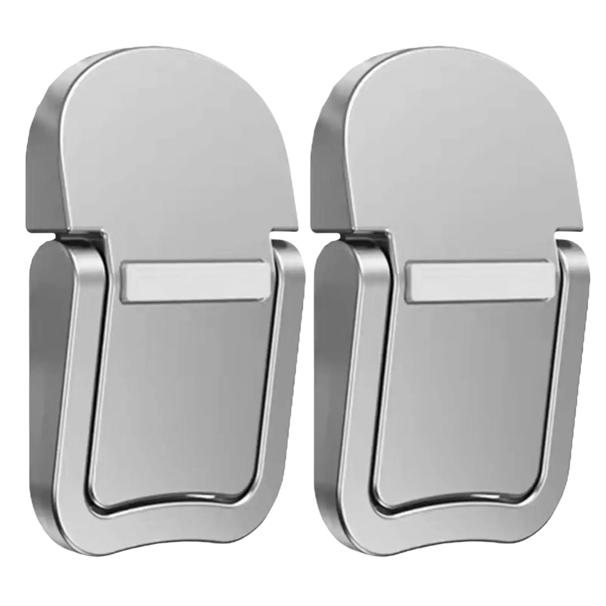 Two sleek silver foldable abs laptop stands with ergonomic design and smooth rounded edges for computer use