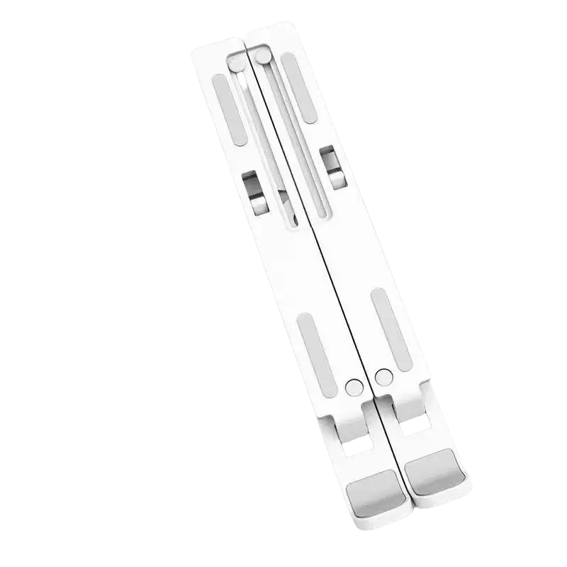 White foldable laptop stand with heat dissipation feature and minimalist lightweight design for ergonomic use