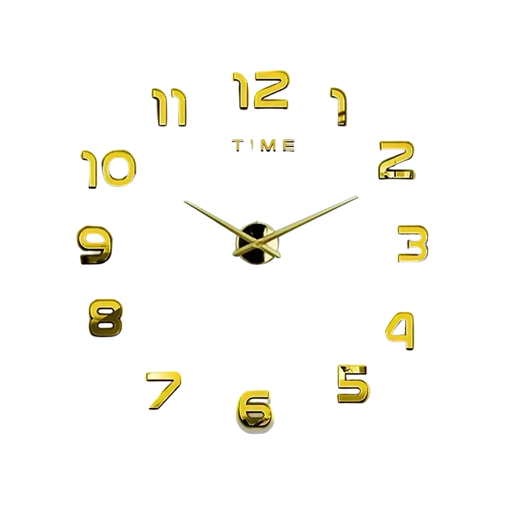Large 3d diy acrylic wall clock gold colored with mirrored numbers and sleek minimalist design for modern decor