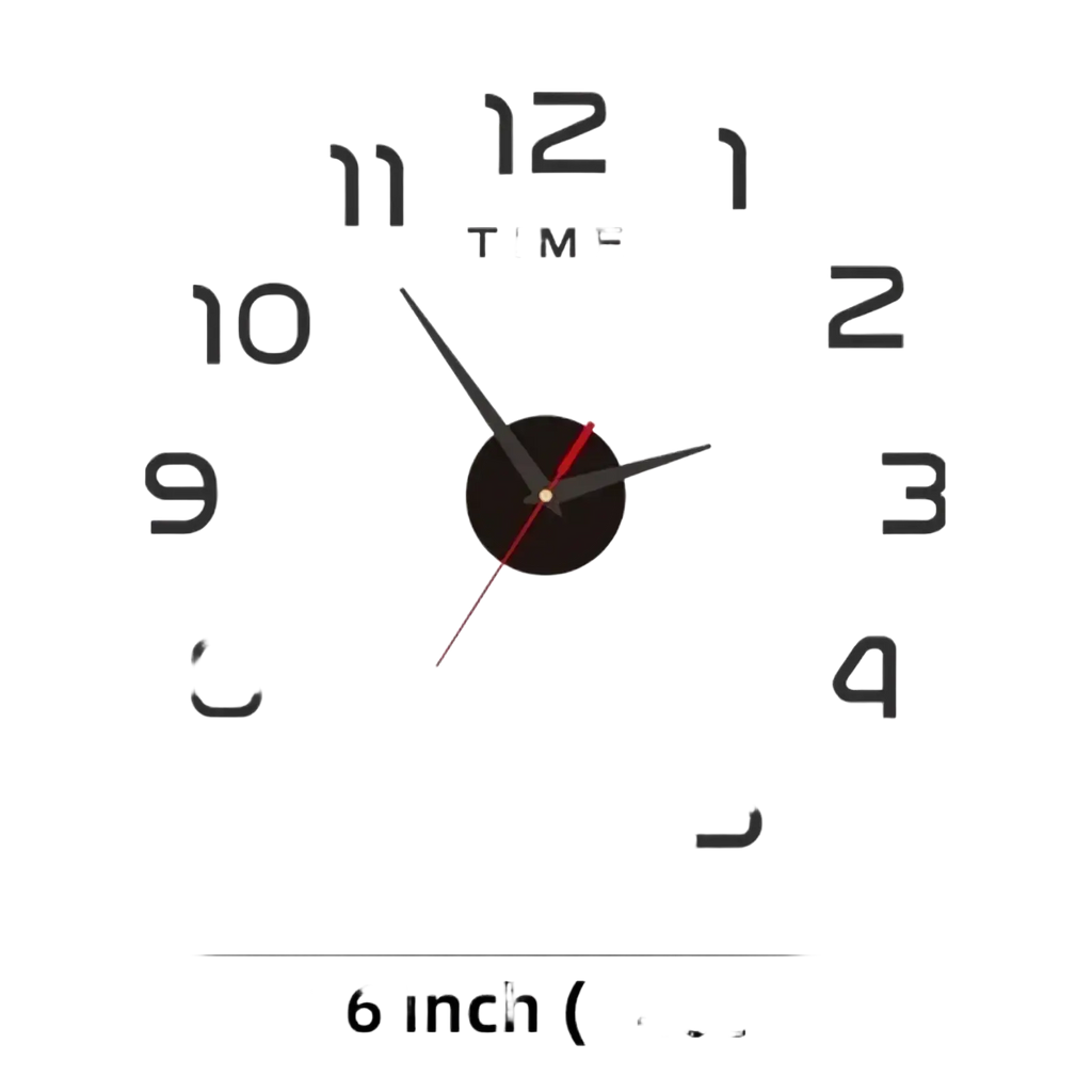 Large 3d diy acrylic wall clock with minimalist white face, black numerals and hands, and a bold red second hand