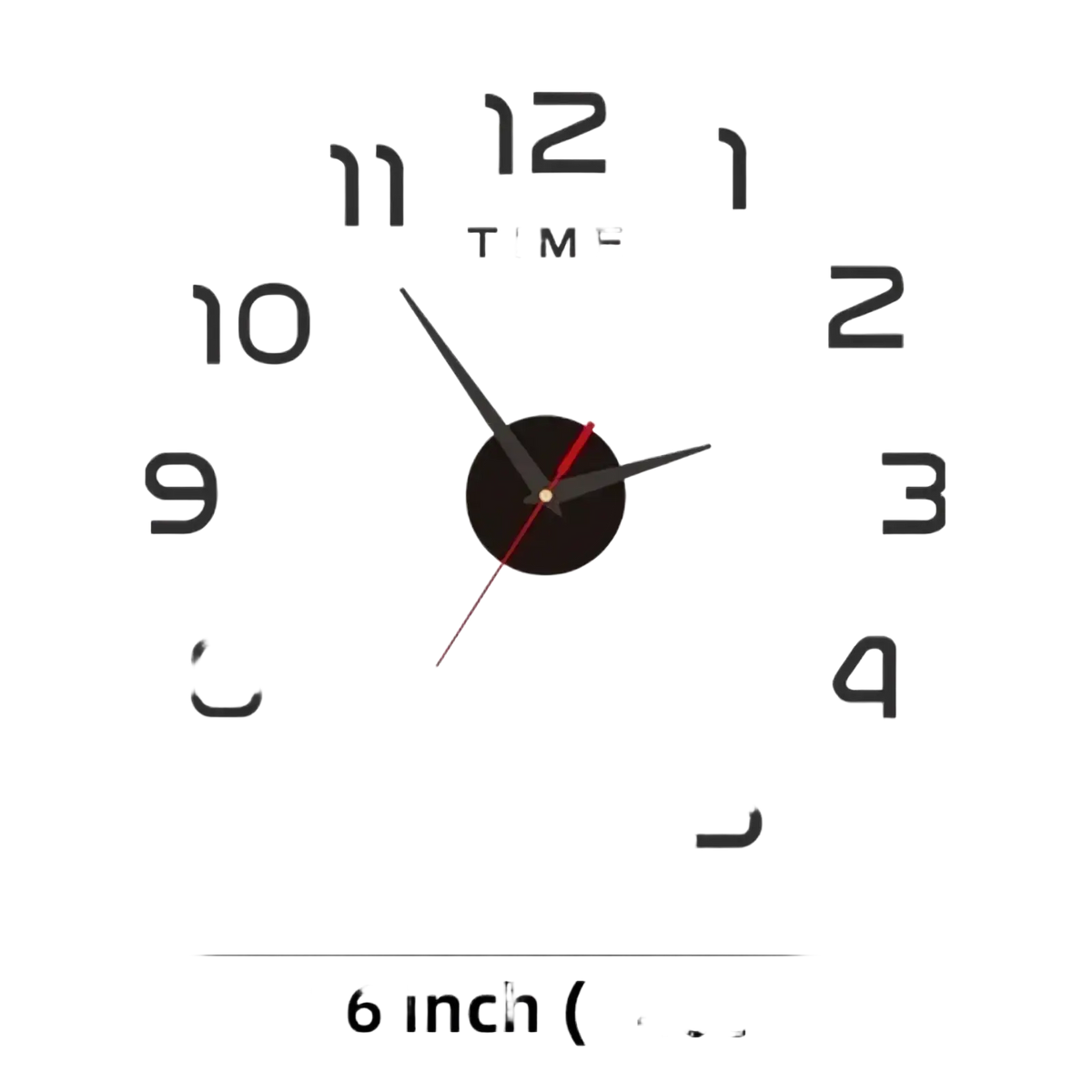 Large 3d diy acrylic wall clock with minimalist white face, black numerals and hands, and a bold red second hand