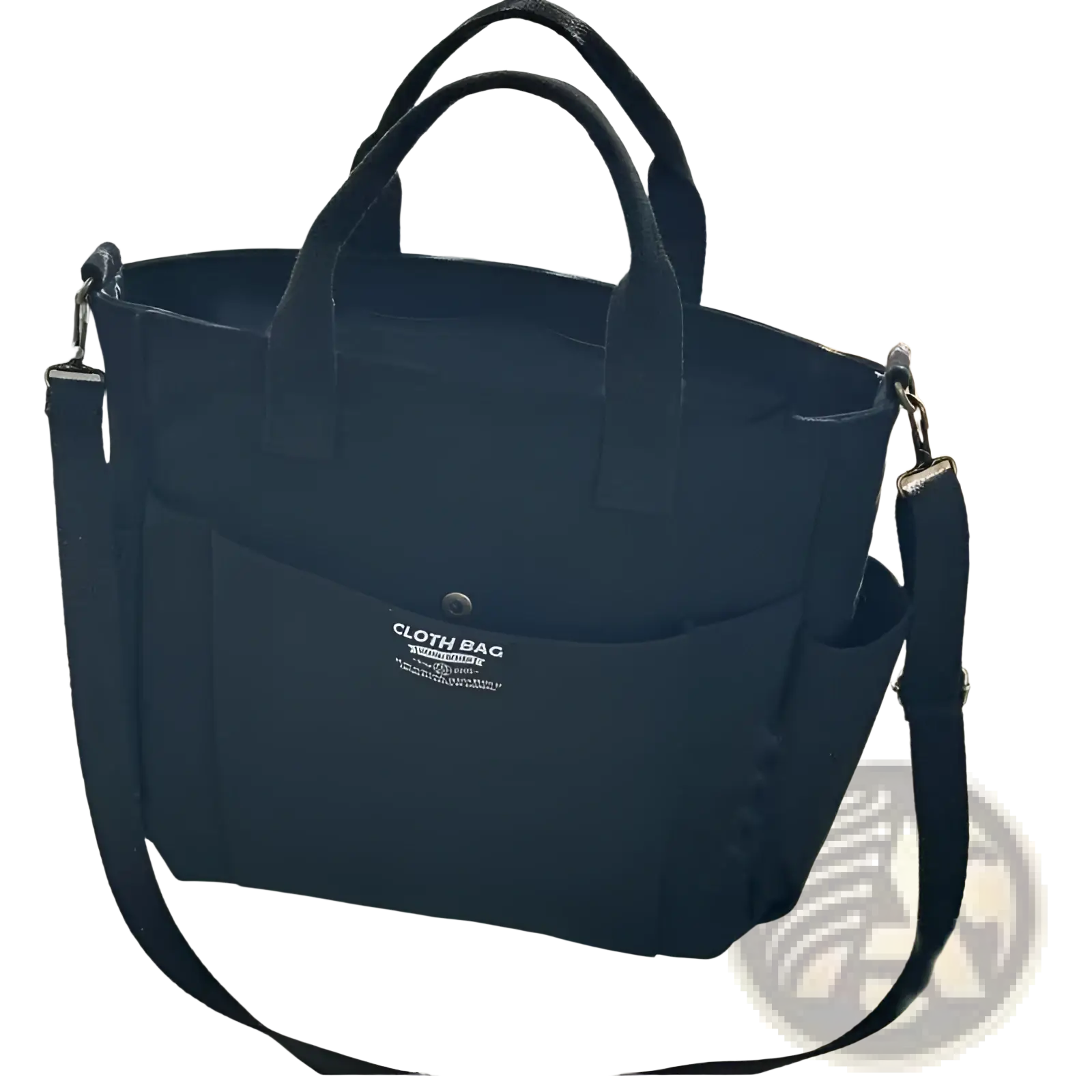 Black canvas commuter tote with large capacity leather straps sturdy handles and detachable shoulder strap