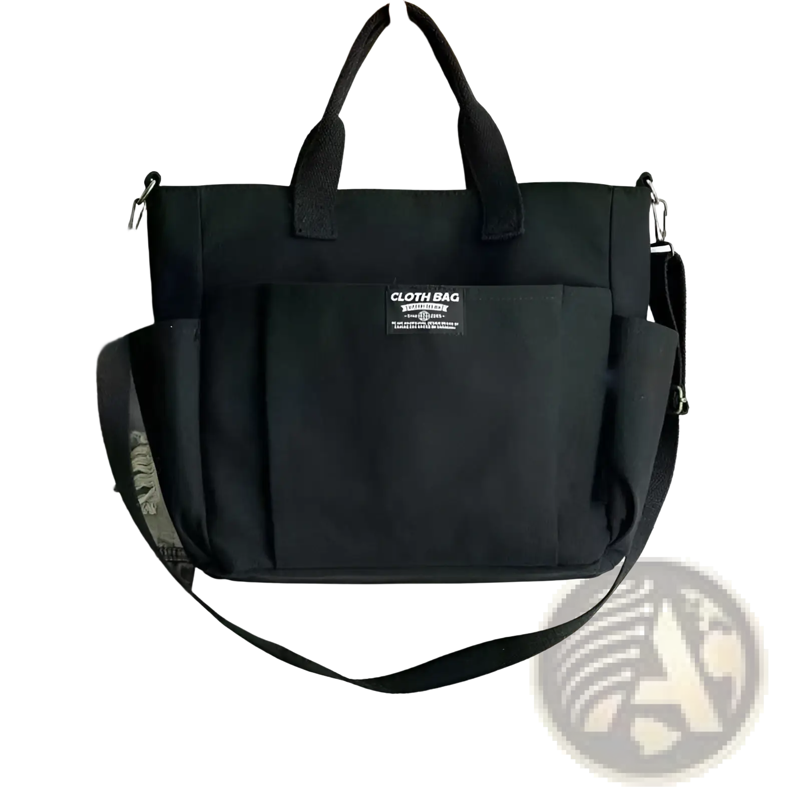 Black canvas commuter tote bag with large capacity leather straps sturdy handles and detachable shoulder strap