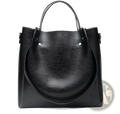 Black leather large capacity tote shoulder bag with top handles and detachable shoulder strap for versatile use