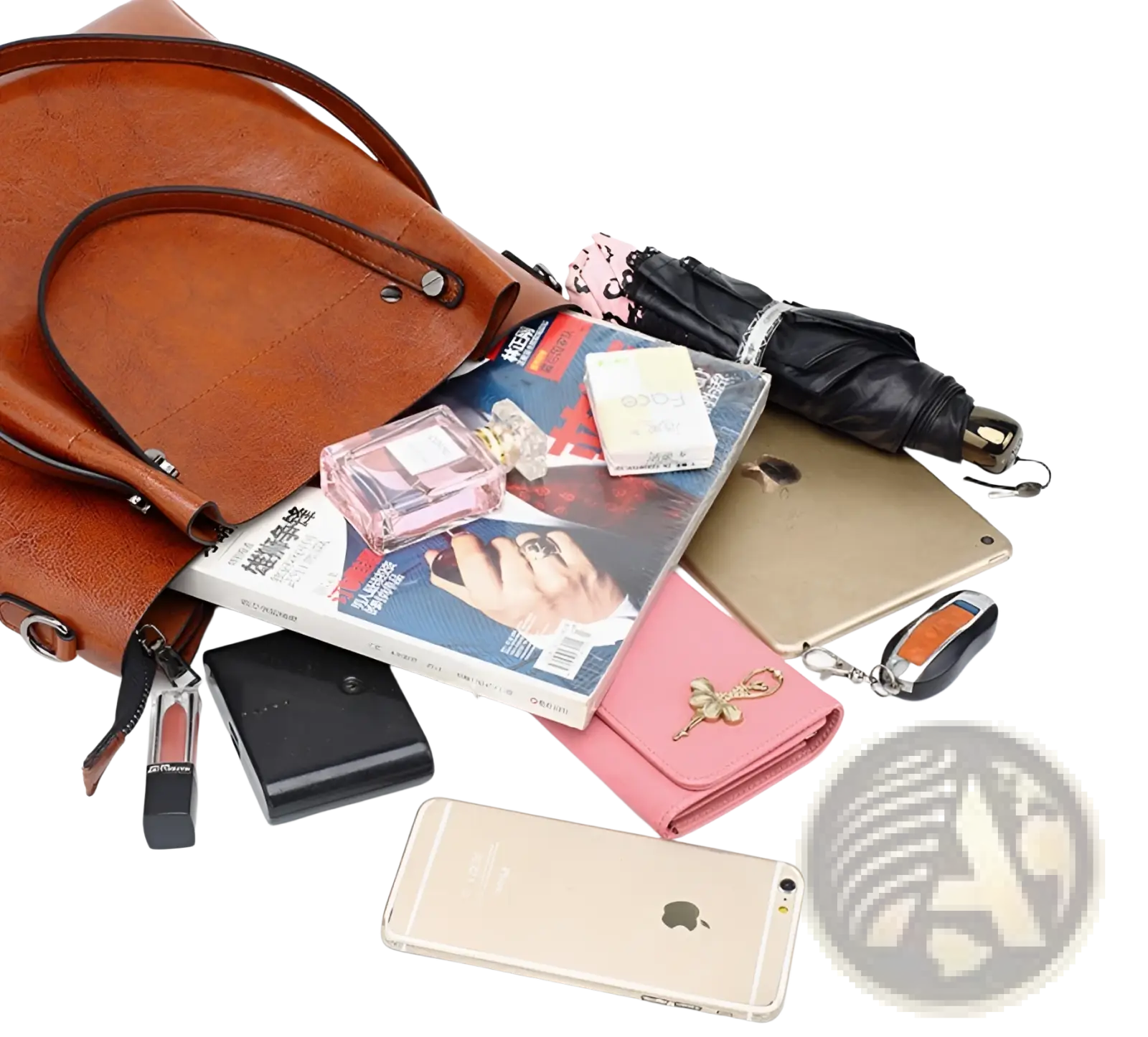 Large capacity brown faux leather tote shoulder bag with structured shape and silver-toned hardware