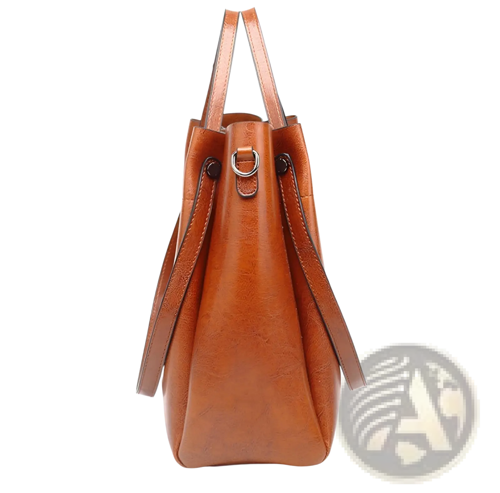 Tan large capacity faux leather tote shoulder bag with dual top handles and detachable shoulder strap
