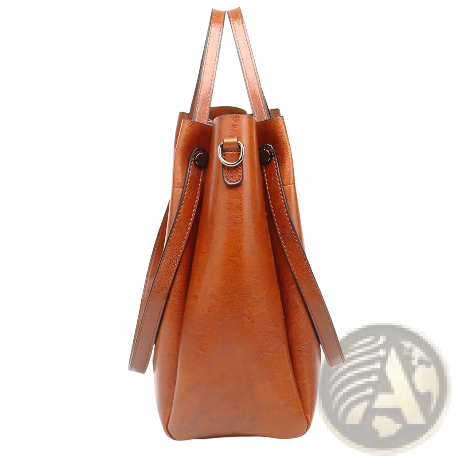 Tan large capacity faux leather tote shoulder bag with dual top handles and detachable shoulder strap