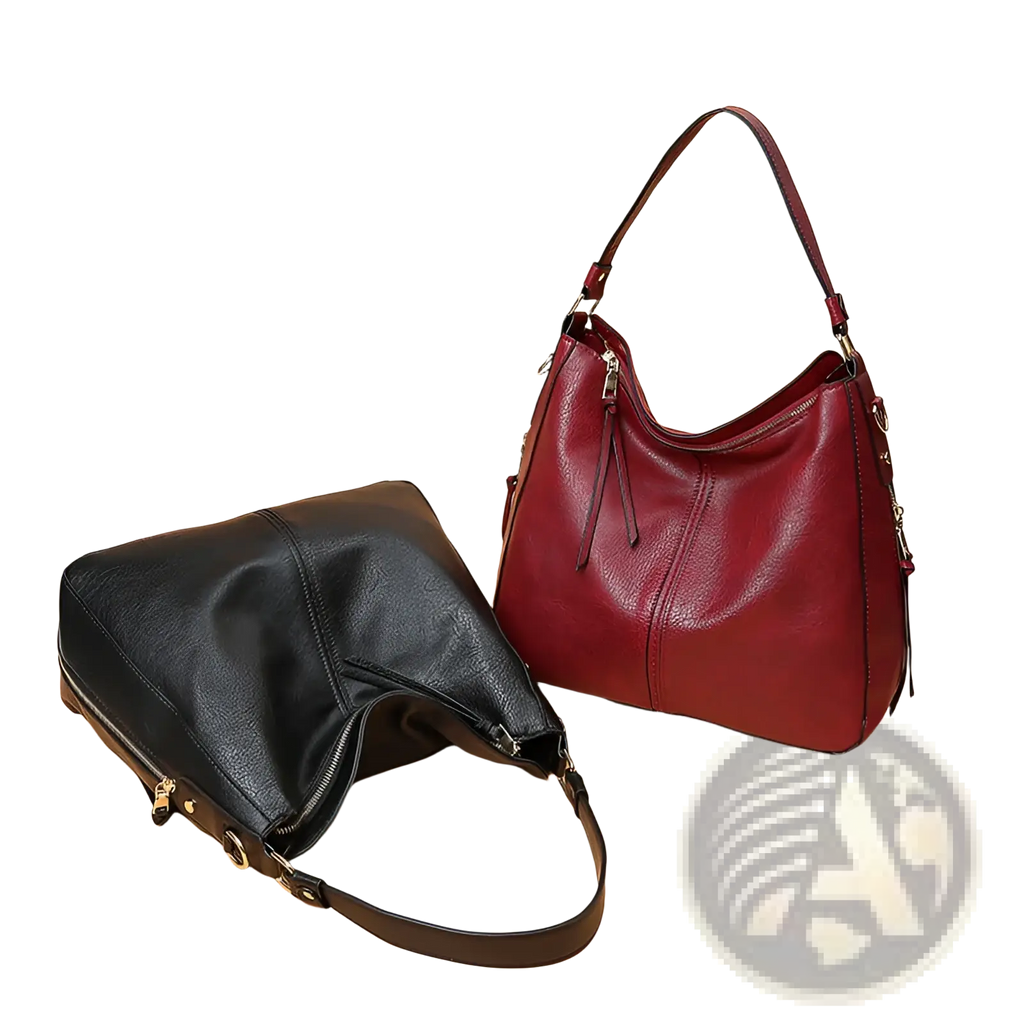 A sleek black and rich burgundy large capacity faux leather zippered hobo shoulder bags with adjustable straps