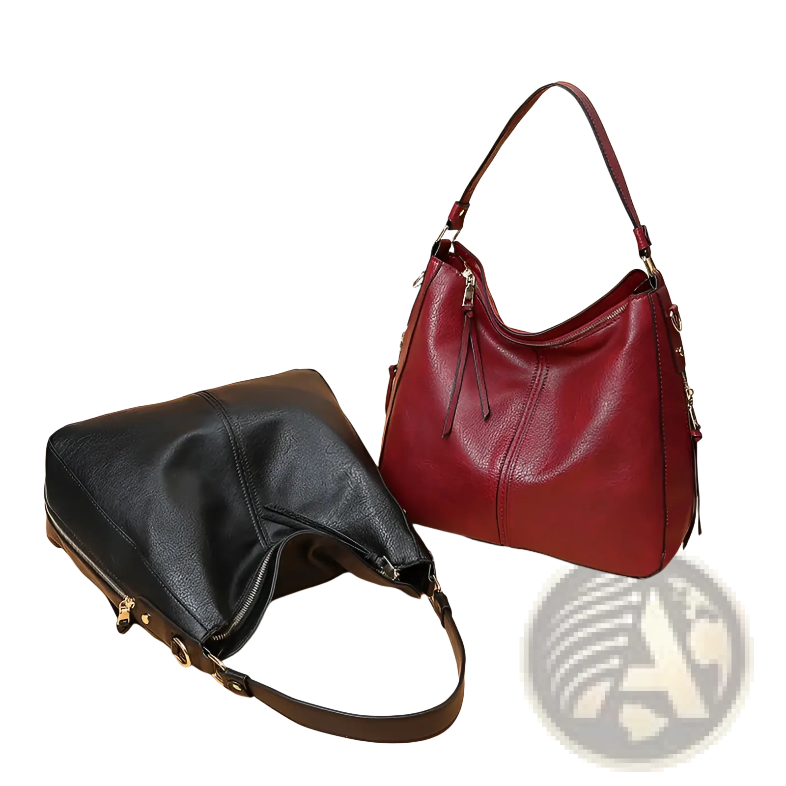 A sleek black and rich burgundy large capacity faux leather zippered hobo shoulder bags with adjustable straps