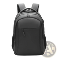 Black large capacity laptop backpack made of oxford fabric with padded shoulder straps and multiple zippered compartments