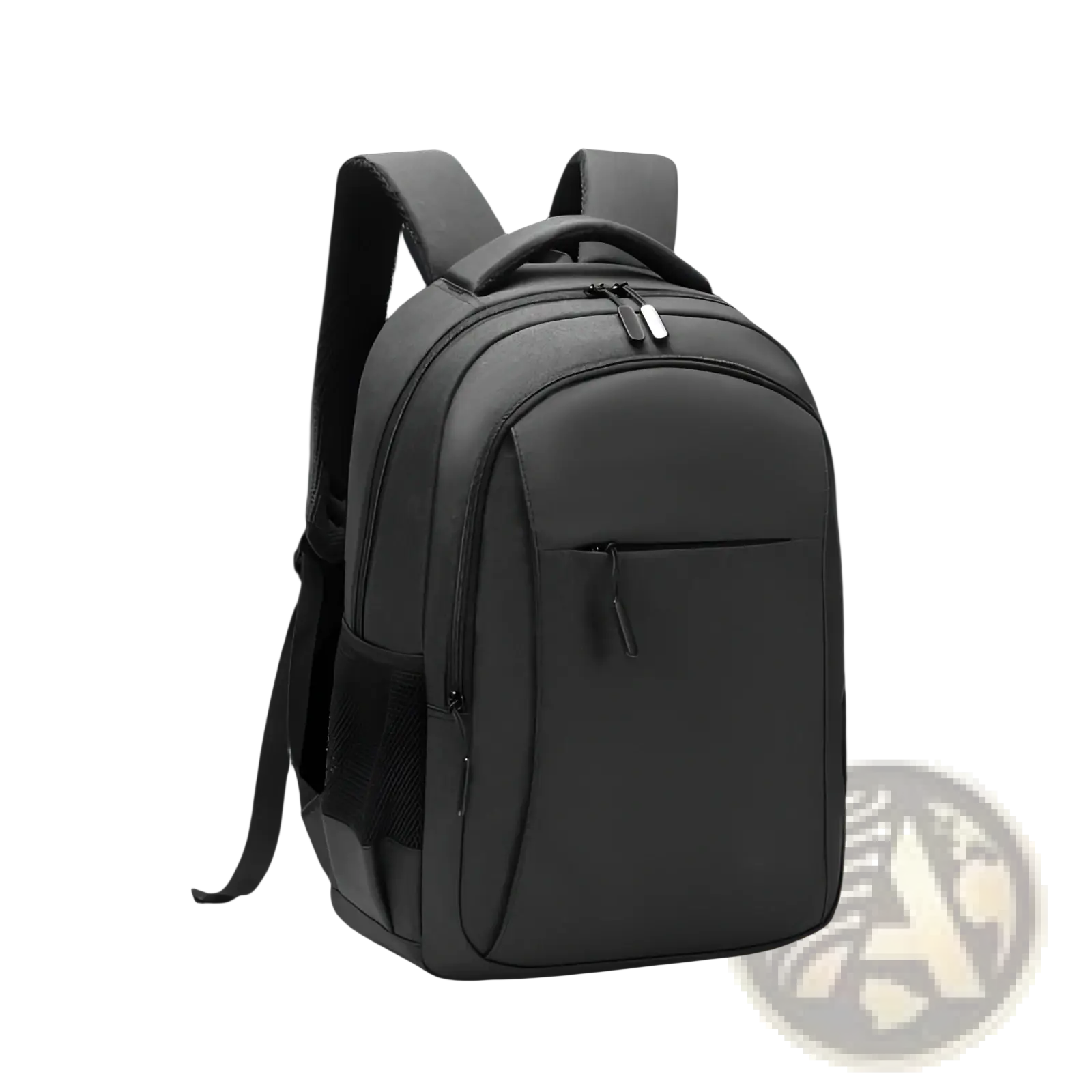 Dark gray large capacity laptop backpack made of oxford fabric with sleek design and subtle mesh side pockets for travel