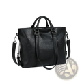 Black leather large capacity tote bag with top handles and detachable shoulder strap for versatile use