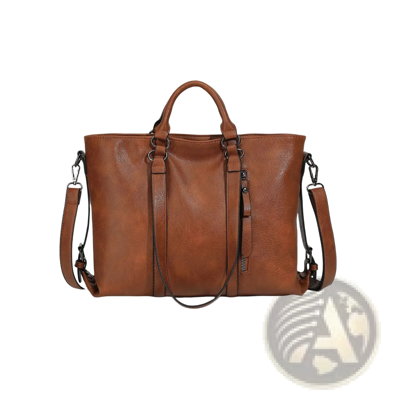 Large capacity brown leather tote bag with top handles and detachable shoulder strap for versatile carrying options