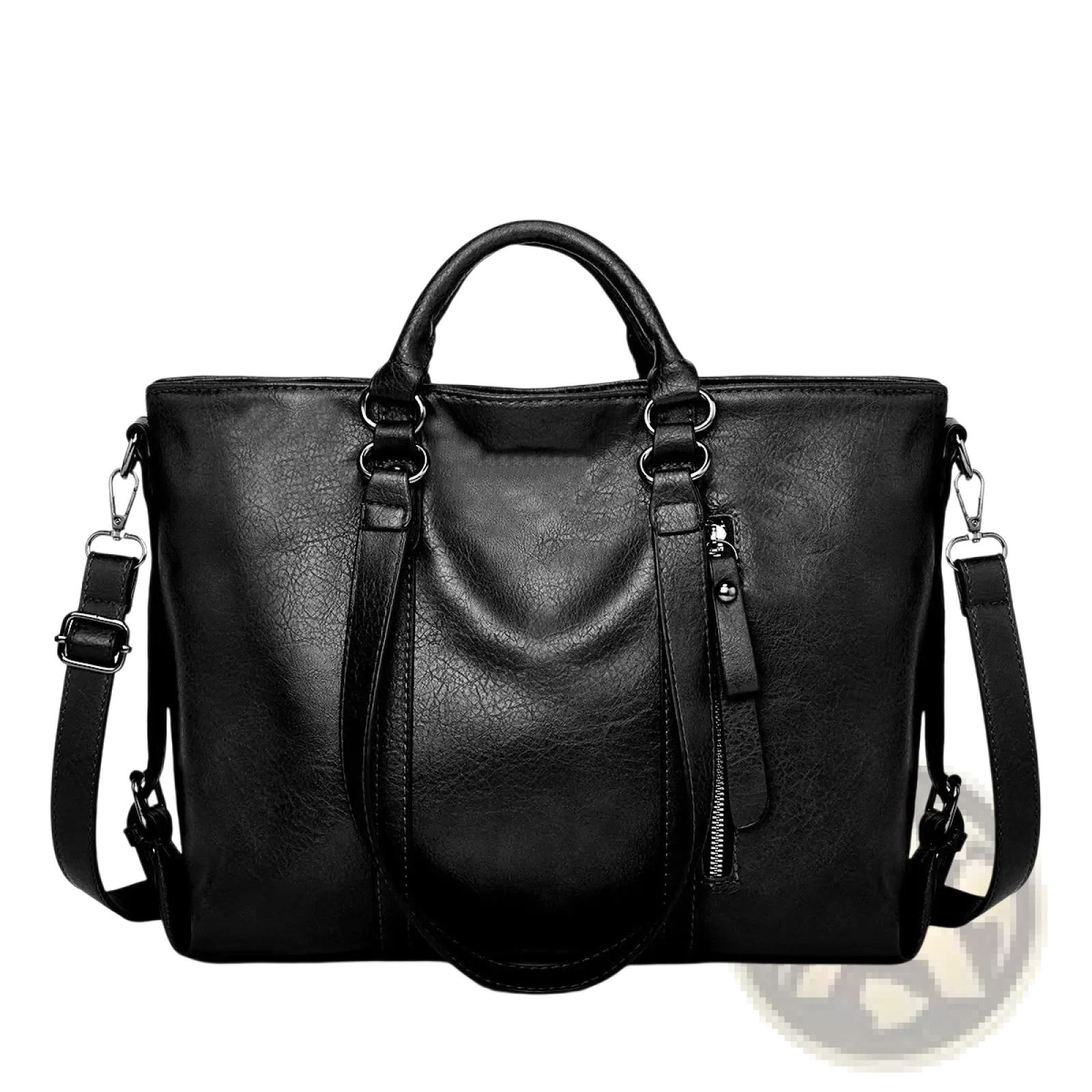Black leather satchel with top handle and adjustable shoulder strap large capacity leather tote bag