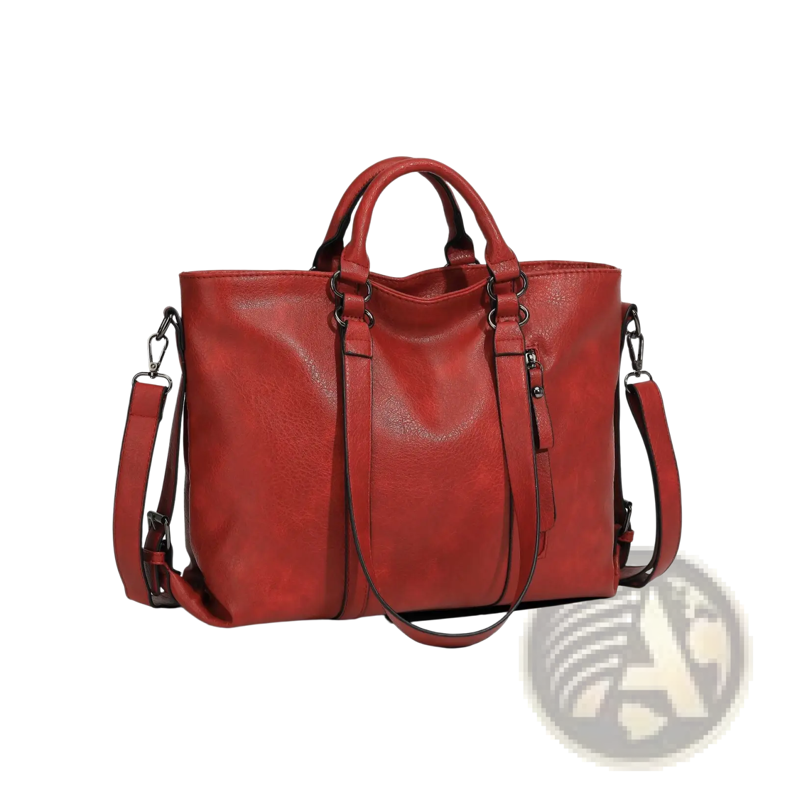 Red leather large capacity tote bag with dual top handles and detachable shoulder strap for versatile use