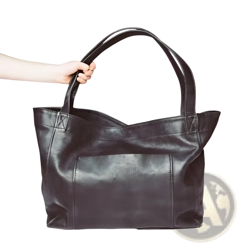 Black oil wax leather tote shoulder bag with large capacity sturdy handles and front pocket for everyday use