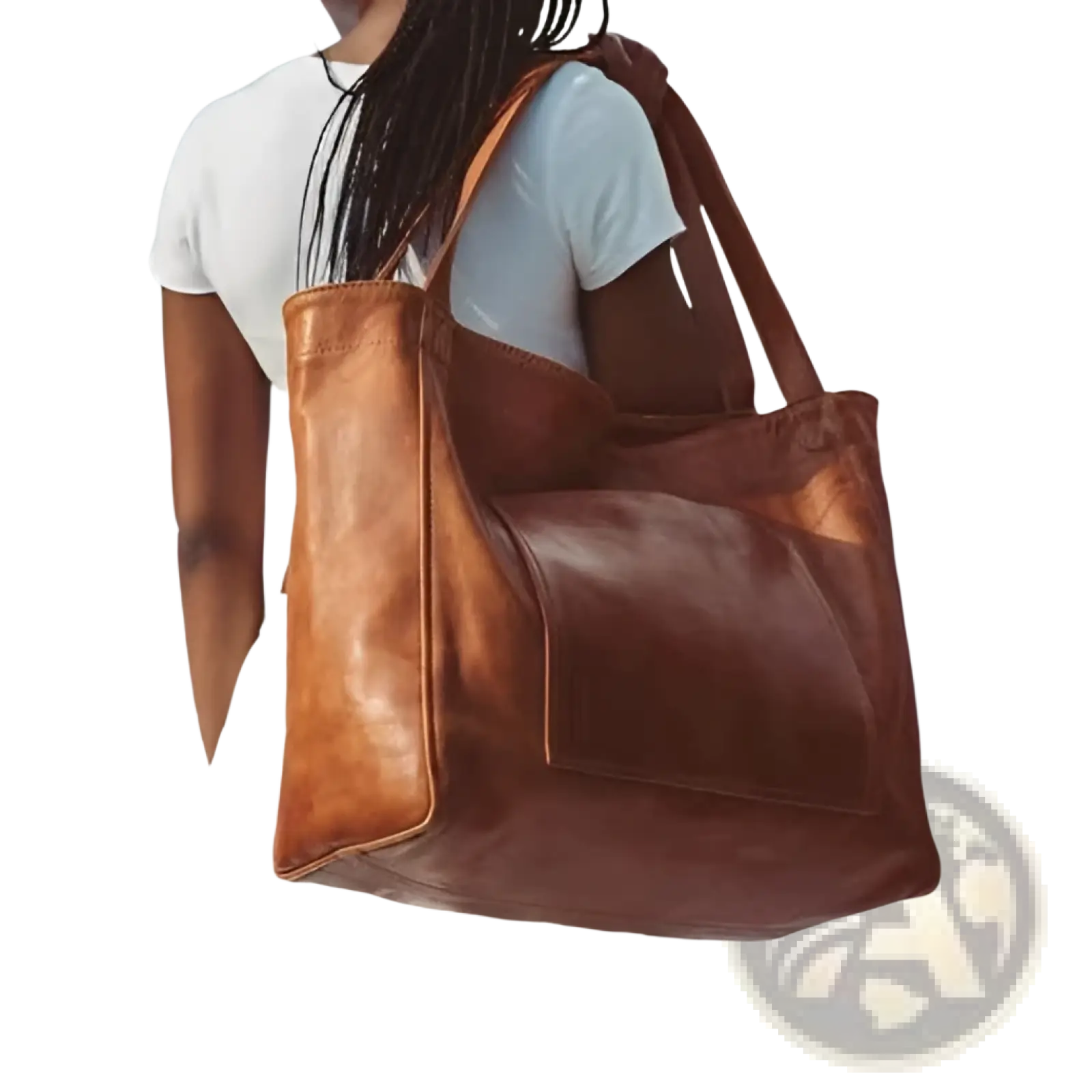A rich tan oil wax leather tote shoulder bag with large capacity and sturdy handles for versatile use
