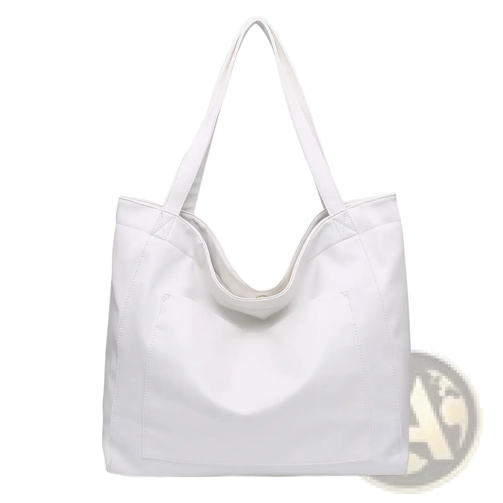 Large capacity oil wax leather tote shoulder bag in white canvas with sturdy handles and subtle stitching details