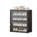 Black five-tier shoe cabinet with transparent doors and sleek modern design for organized shoe storage