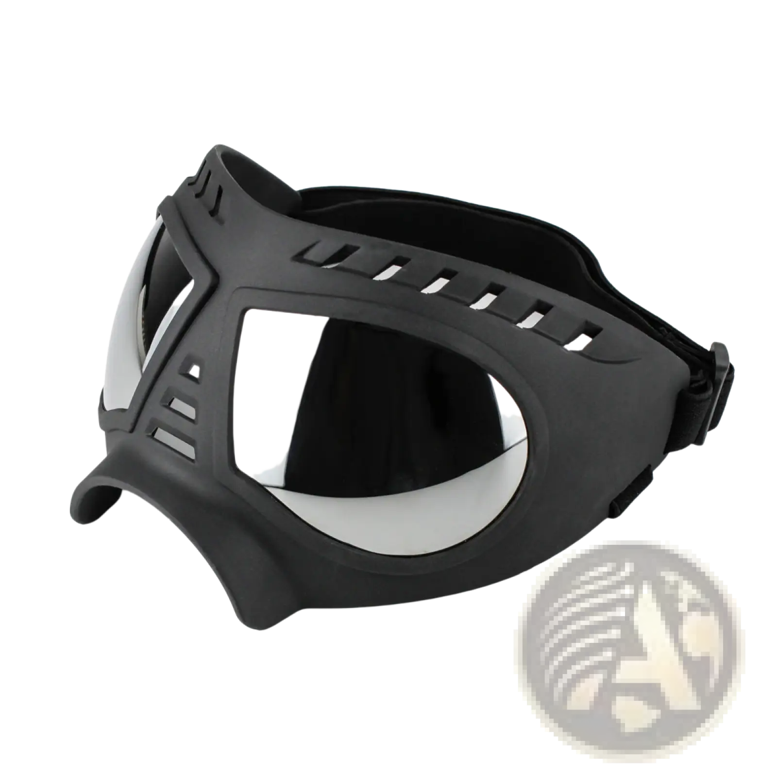 Large dog goggles with black matte finish and mirrored lenses offering uv protection and windproof ski eyewear