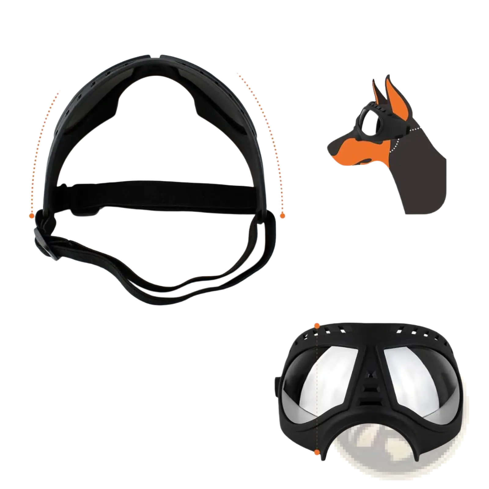 Black large dog goggles with reflective lenses and adjustable strap for uv protection and windproof ski eyewear