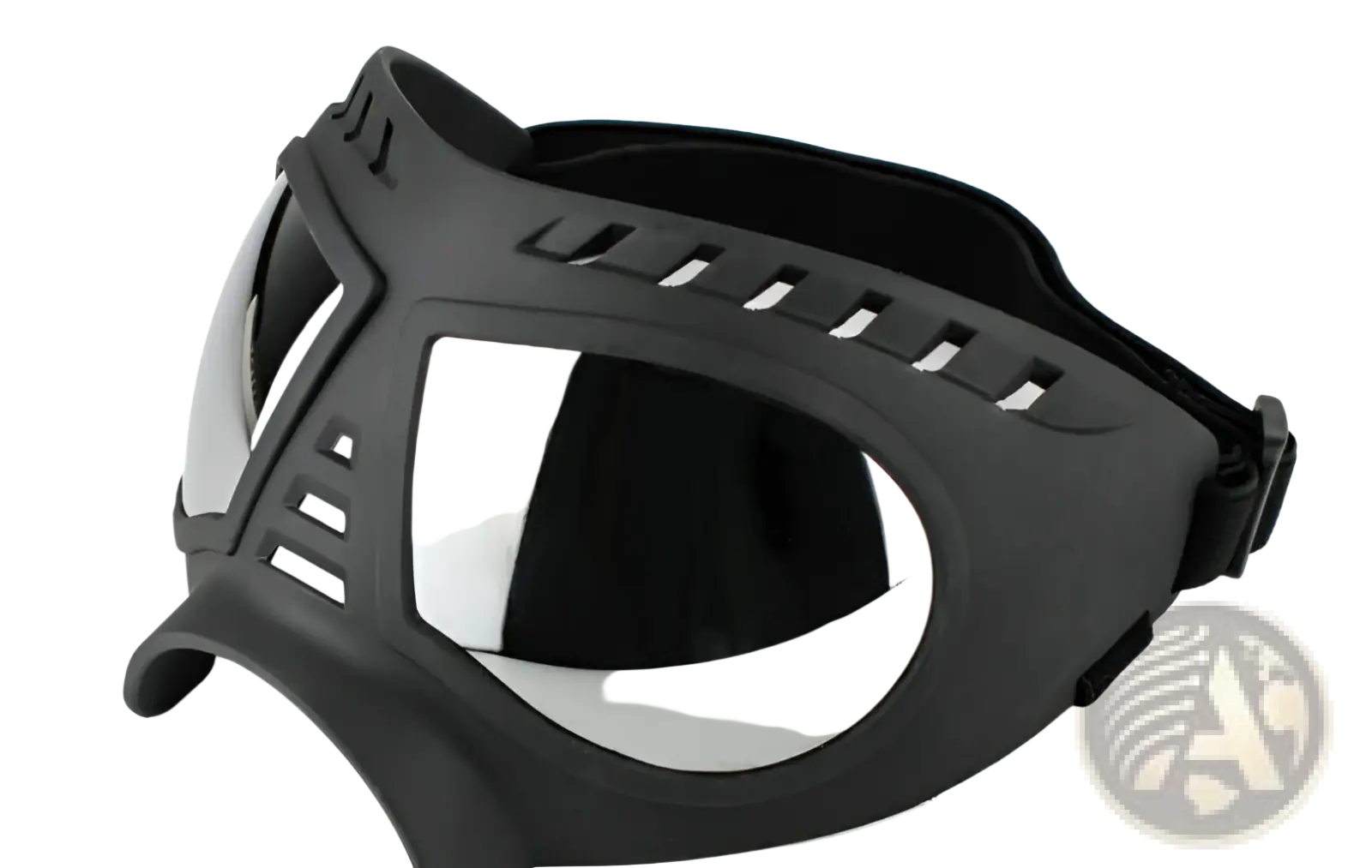 Black plastic large dog goggles with reflective silver lens ventilation slots uv protection windproof ski eyewear