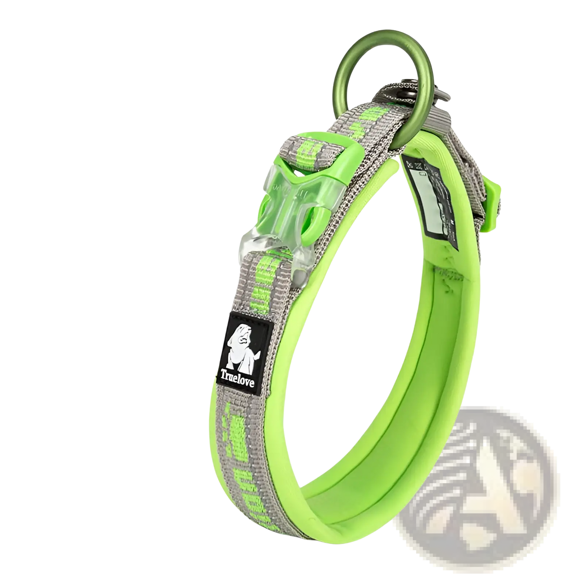 Large dog training collar plaid nylon harness in bright lime green and gray with reflective design and plastic buckle