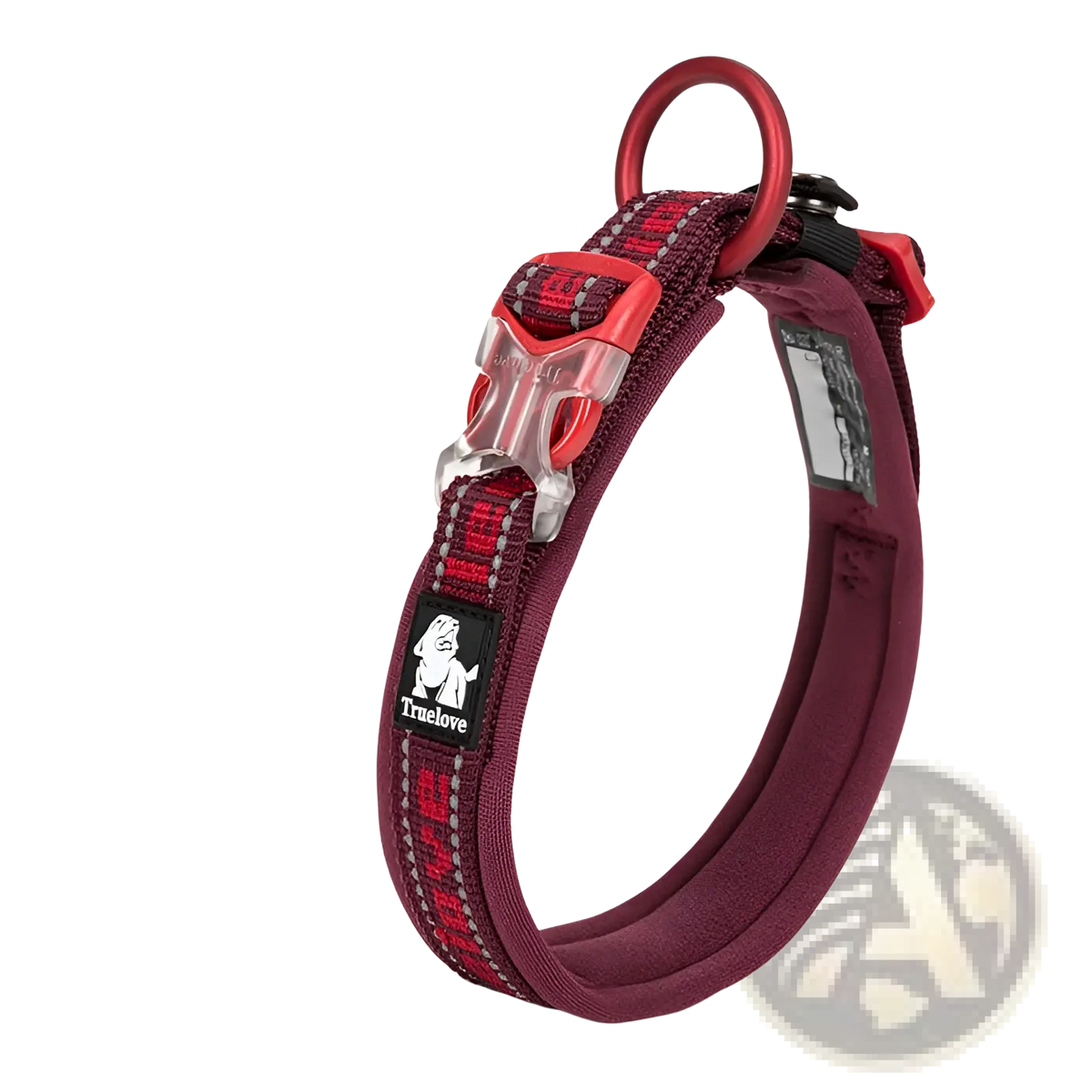 Large dog training collar plaid nylon harness with maroon and red truelove pattern clear plastic buckle metal ring