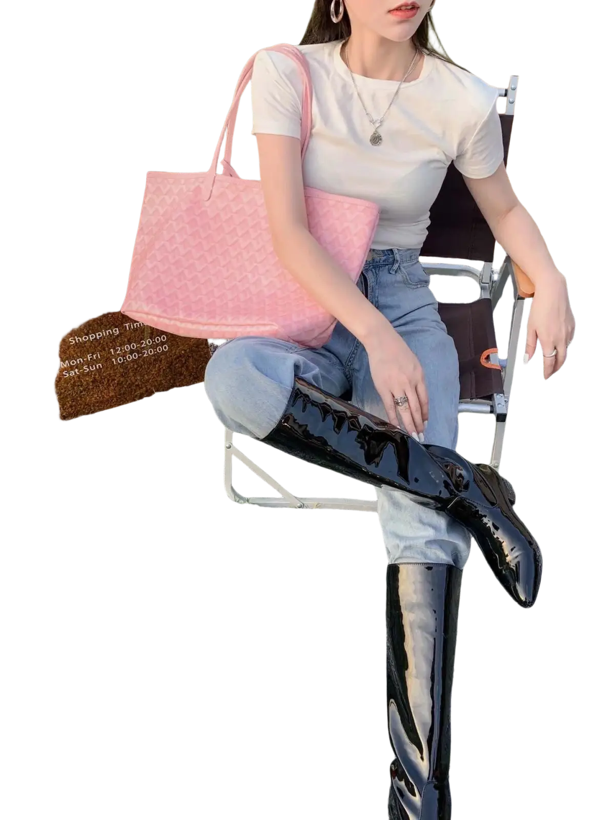 Large pink quilted leather tote bag with matching clutch and handles 1-2cm shorter for stylish carrying