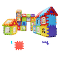 Colorful interlocking foam building blocks in assorted shapes and sizes for creative play in large plastic building block house set