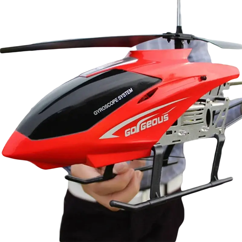 Large remote control helicopter 80cm in red and black with gorgeous branding and built-in gyroscope for stable flight time and charging time