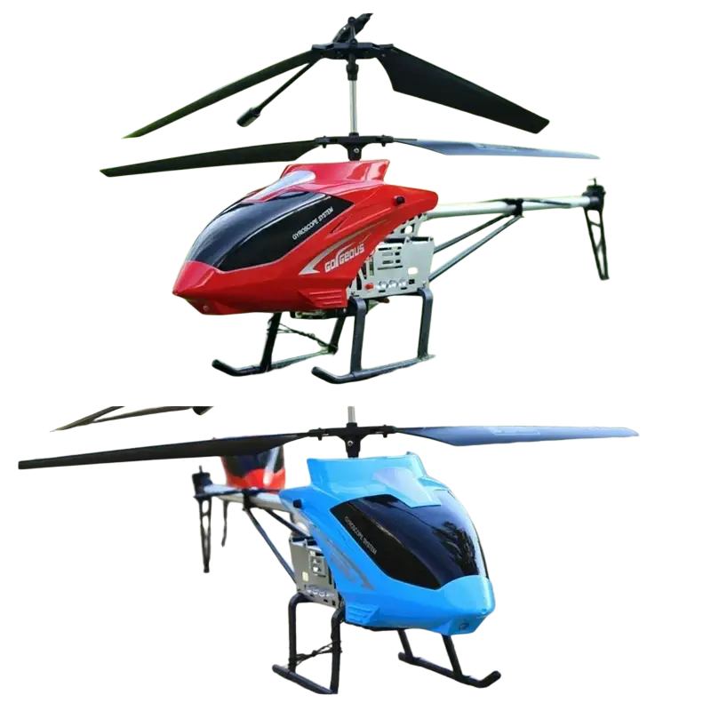 Large red and black remote control helicopter 80cm with sleek aerodynamic design offers extended flight time and efficient charging time