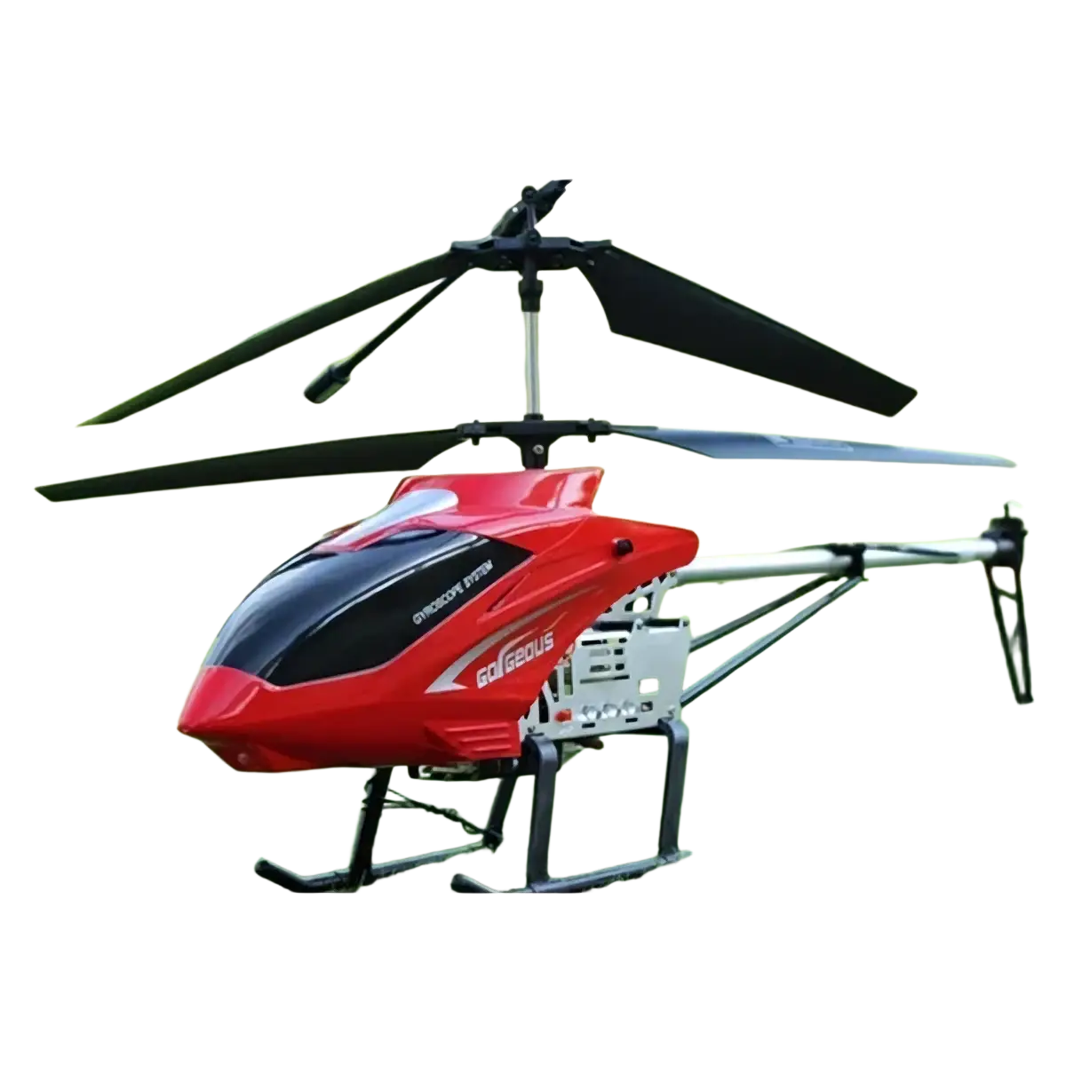 Large remote control helicopter 80cm in red and black with sleek aerodynamic design ideal for extended flight time