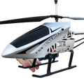 Silver and black t-69 t-series large remote control helicopter 80cm with sleek aerodynamic design optimized for flight time and charging time