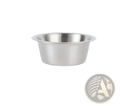 A large stainless steel pet water bowl with a sleek polished finish and precise measurement markings