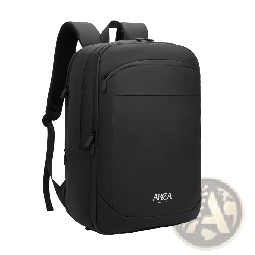 Black arca official large volume business travel laptop backpack with sleek minimalist design and multiple zippered compartments
