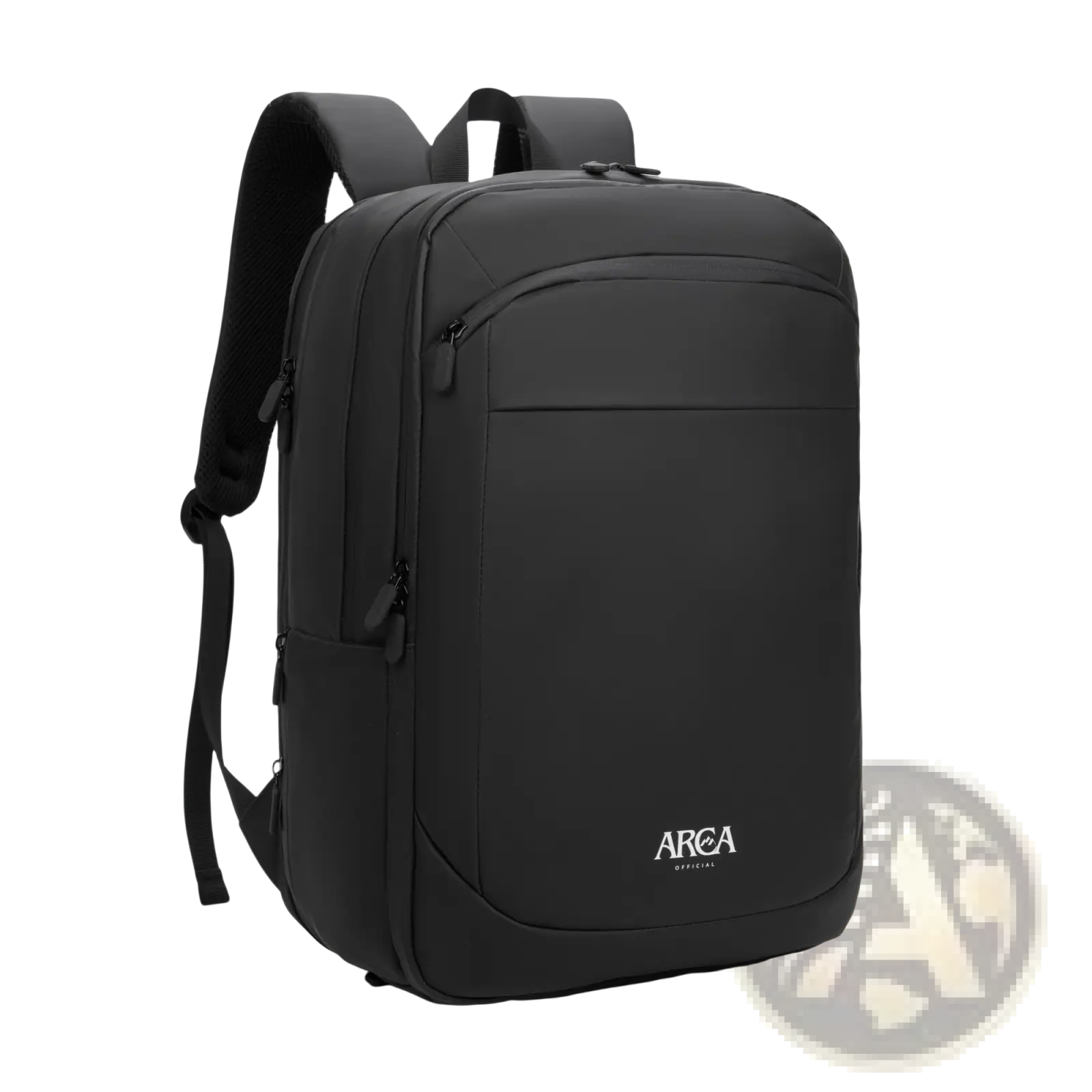 Black arca official large volume business travel laptop backpack with sleek minimalist design and multiple zippered compartments