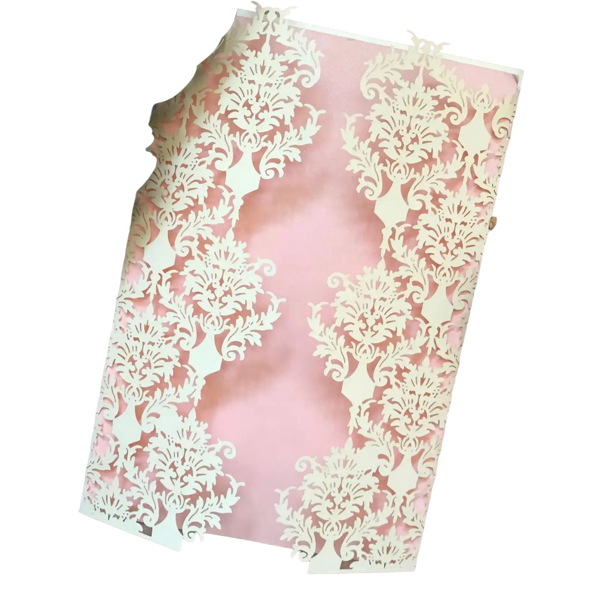Elegant ivory laser cut wedding invitation card featuring intricate lace floral and vine patterns 10 pack