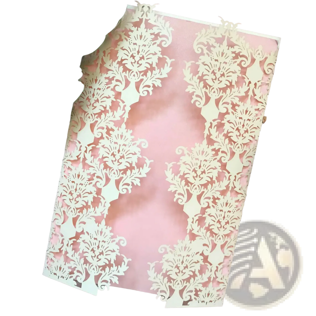 Elegant ivory laser cut wedding invitation card featuring intricate lace floral and vine patterns 10 pack