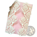 Elegant ivory laser cut wedding invitation card featuring intricate lace floral and vine patterns 10 pack