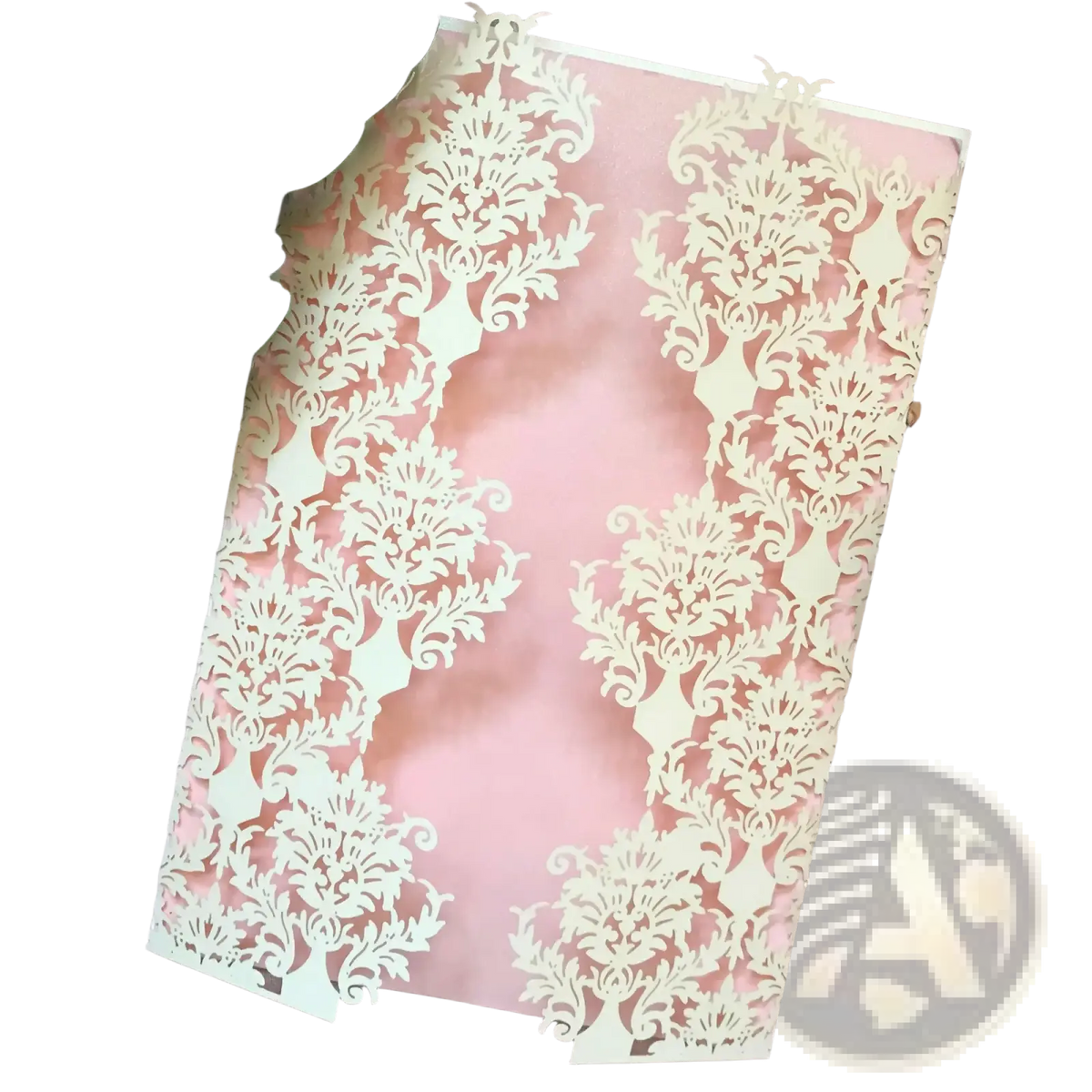 Elegant ivory laser cut wedding invitation card featuring intricate lace floral and vine patterns 10 pack