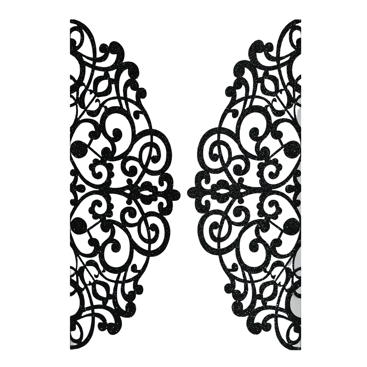 Black glittery lace laser cut wedding invitation cards 10pcs featuring intricate swirling patterns