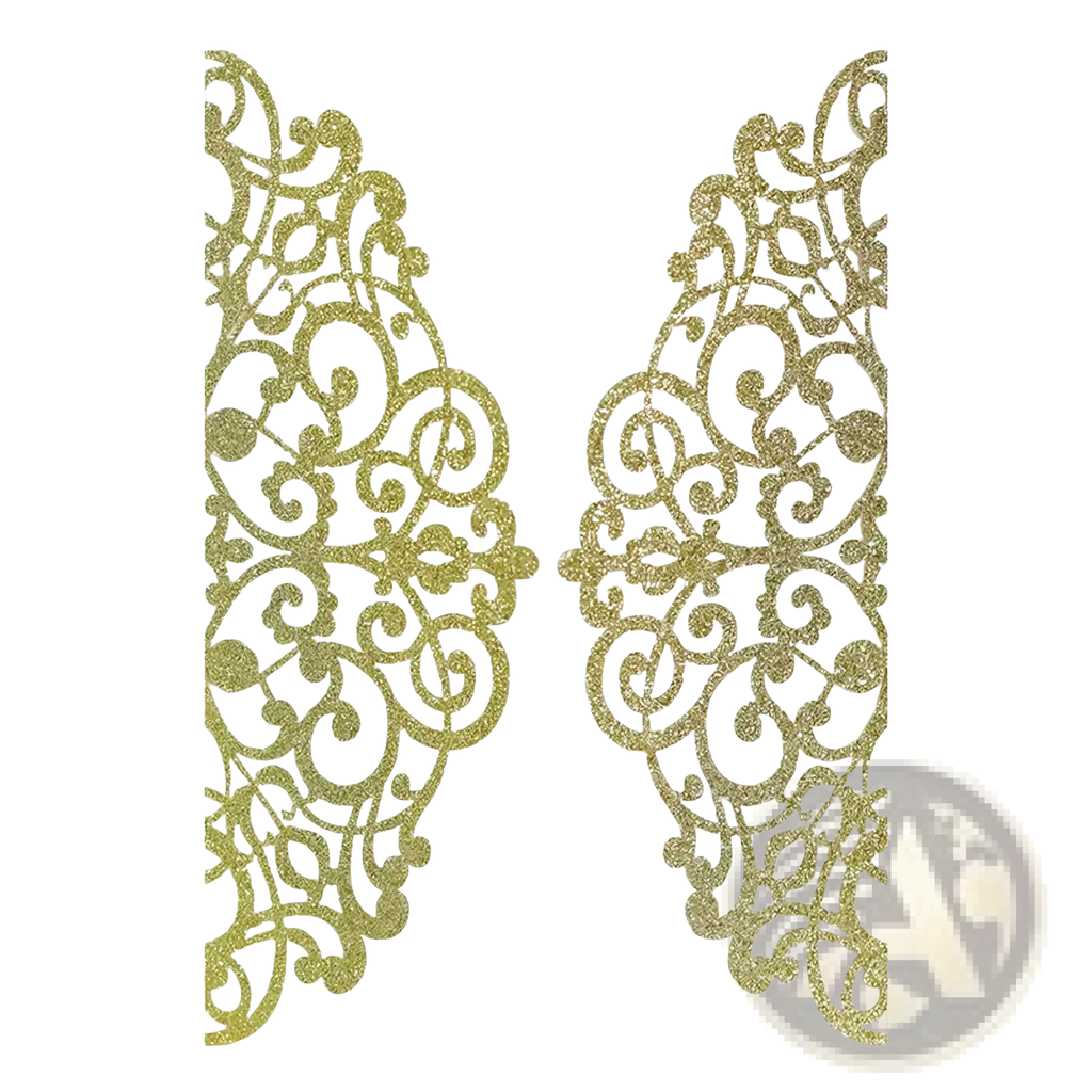 Laser cut wedding invitation cards 10pcs featuring gold glitter lace with intricate scrollwork design for elegant events