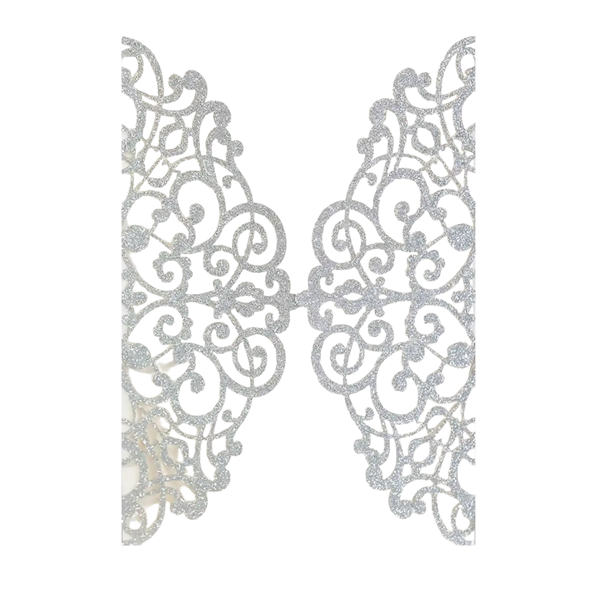 Silver glitter lace laser cut wedding invitation cards with intricate swirling patterns set of 10 pieces