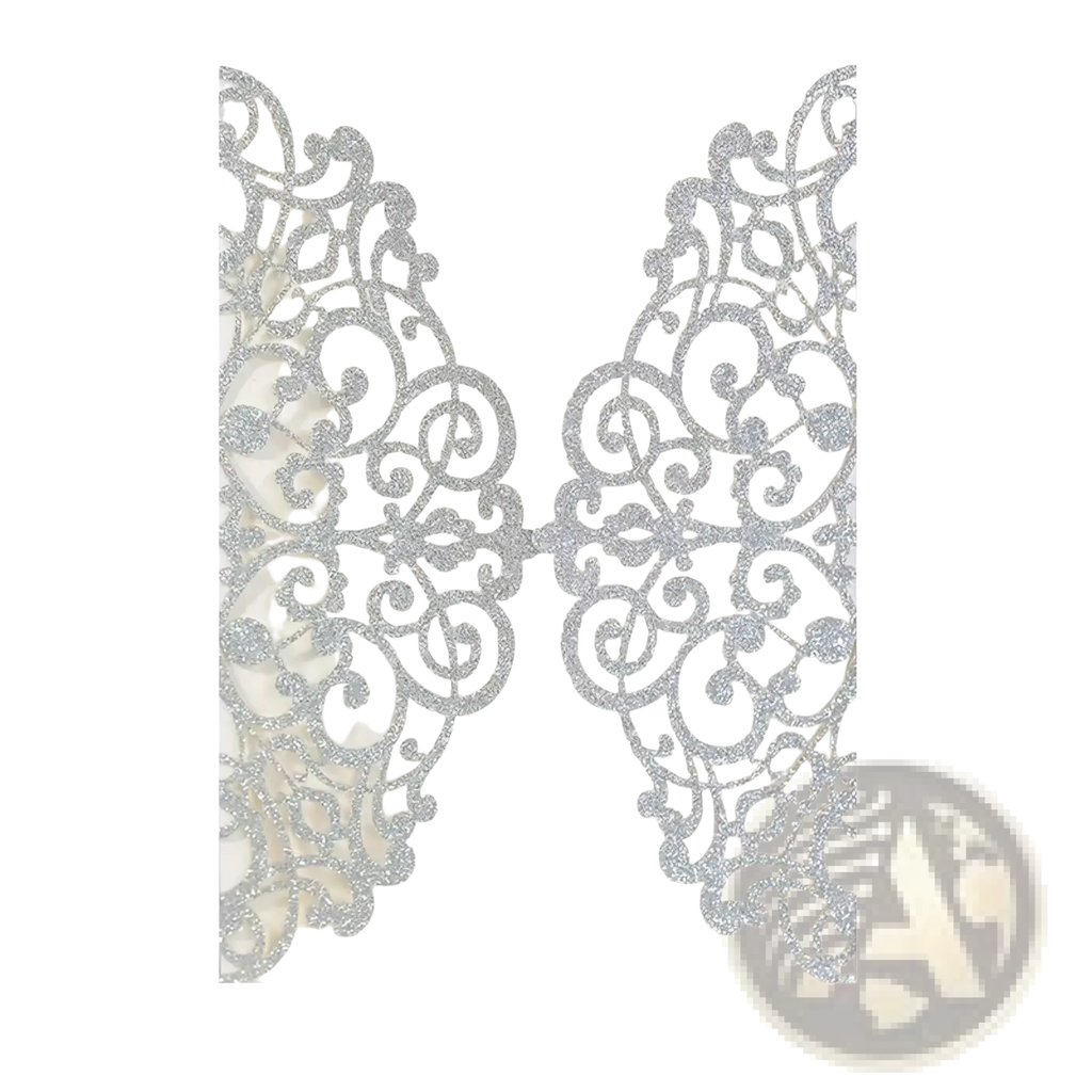 Laser cut wedding invitation cards 10pcs silver glitter lace with intricate swirling patterns for elegant events
