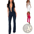 Black lace bodysuit with plunging neckline and corset-style lacing detail in the lash rope lace up plunging jumpsuit