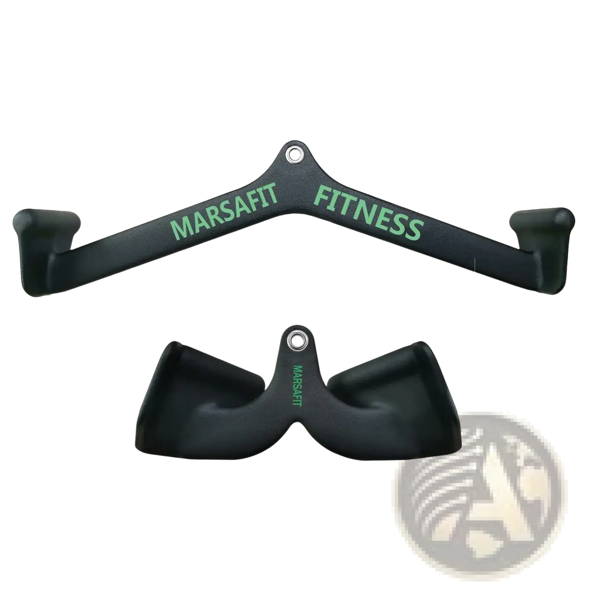 Lat pulldown bar cable attachment gym handle with black marsfit fitness dumbbell bar, green lettering, ergonomic grips